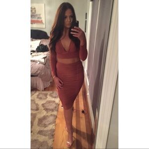 Missguided 2 piece ruched set in terracotta